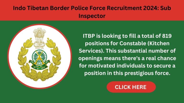 Indo Tibetan Border Police Force Recruitment 2024: Sub Inspector